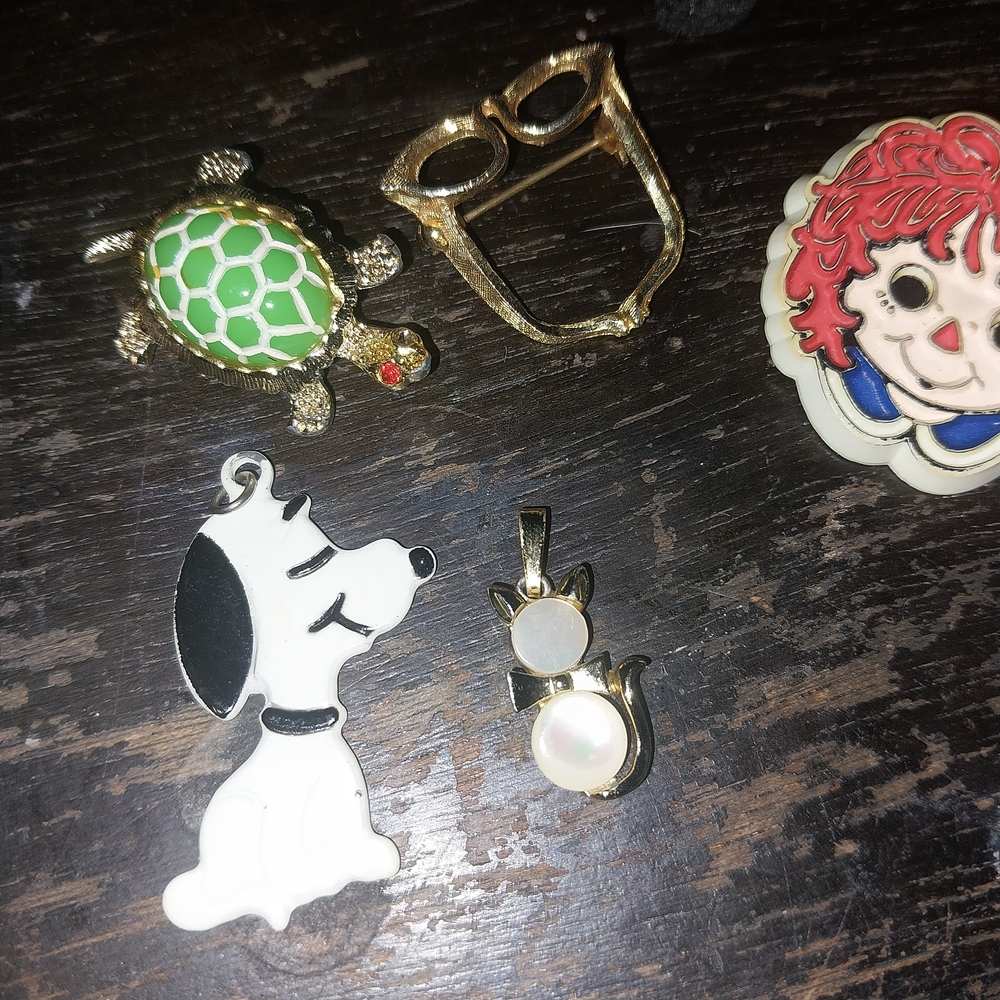 Three Antique Pins - Two 1980s Charms
